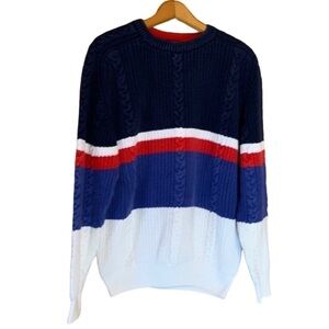 Vintage Checkpoint sweater with red white and blue stripes Size XL